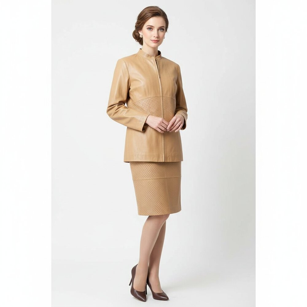 RARE Nwt TERRY LEWIS 100% Leather Suit Skirt  Jacket: M /  Skirt: 6P